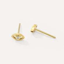 Womens | 0.03 CT Round Cut Lab Grown Accent Diamond | Evil Eye Stud Earrings | 14K Yellow Gold Plated Silver | G-SI