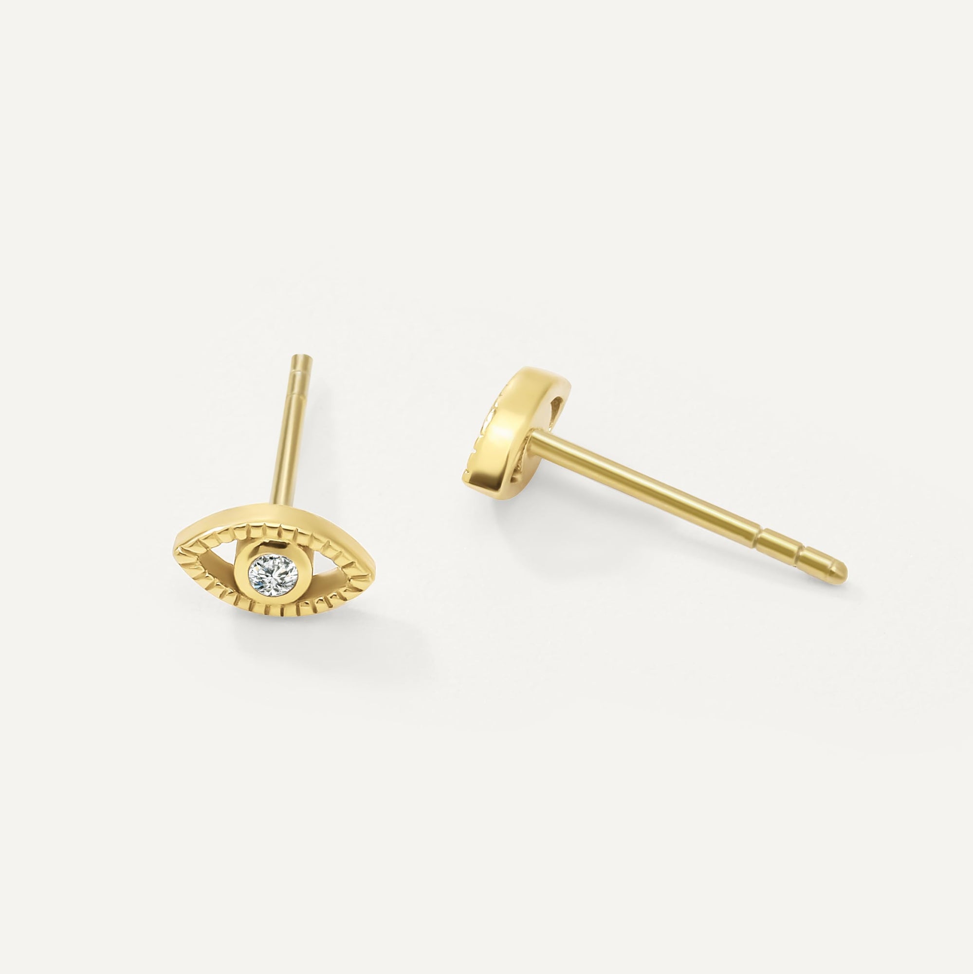 Womens | 0.03 CT Round Cut Lab Grown Accent Diamond | Evil Eye Stud Earrings | 14K Yellow Gold Plated Silver | G-SI