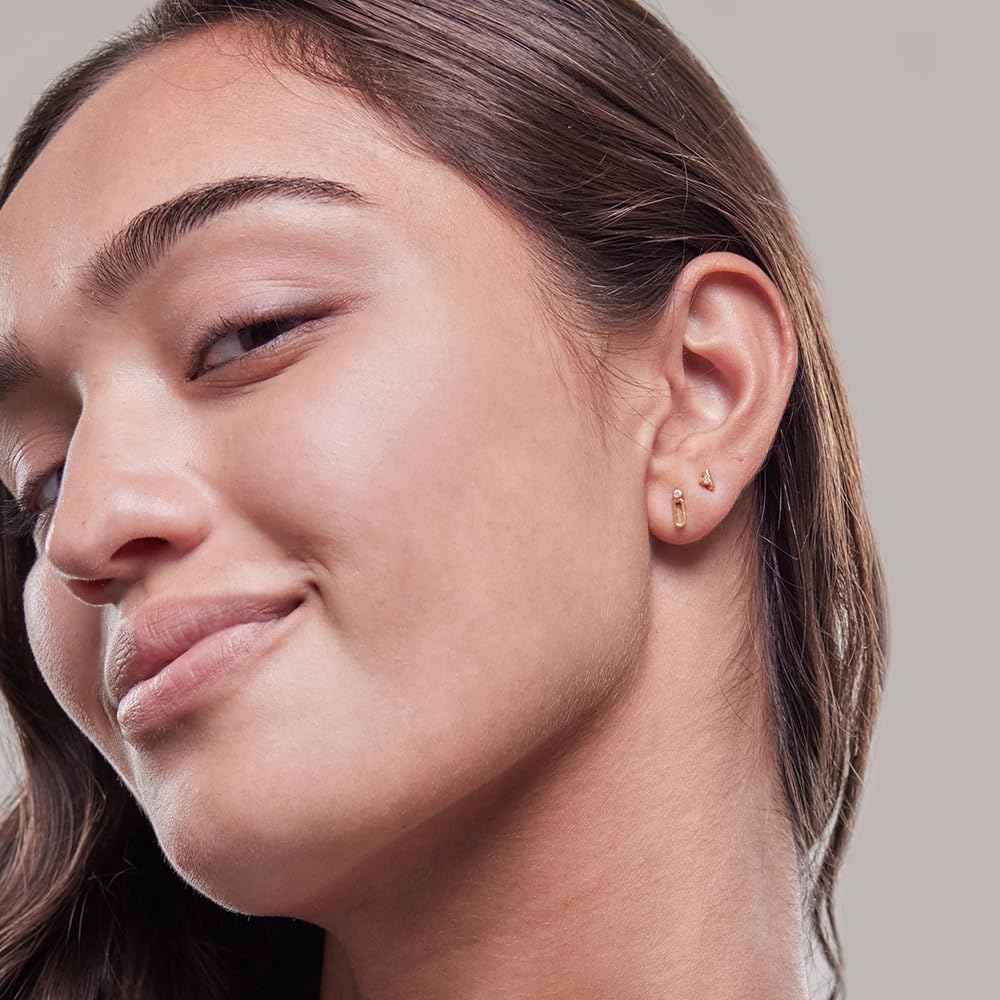 Womens | 0.03 CT Round Cut Lab Grown Accent Diamond | Fashion Stud Earrings - I | 14K Yellow Gold Plated Silver | G-SI