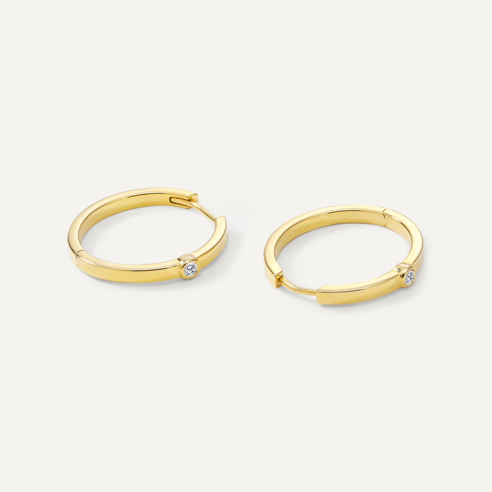 Womens | 0.06 CT Round Cut Lab Grown Accent Diamond | Thin Huggie Hoop Earrings | 14K Yellow Gold Plated Silver | G-SI