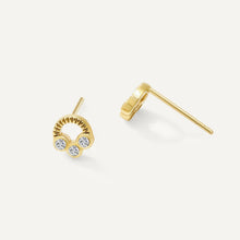 Womens | 0.09 CT Round Cut Lab Grown Accent Diamond | 3 Stone Stud Earrings | 14K Yellow Gold Plated Silver | G-SI