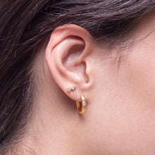 Womens | 0.06 CT Round Cut Lab Grown Accent Diamond | Thick Huggie Hoop Earrings | 14K Yellow Gold Plated Silver | G-SI