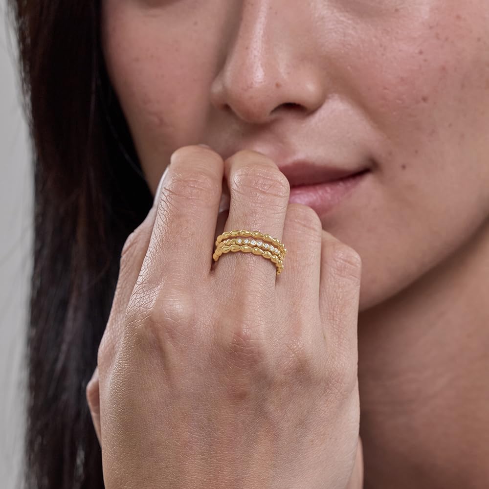 Womens | 0.06 CT Round Cut 7 Stone Lab Grown Accent Diamond | Fashion Band Ring | 14K Yellow Gold Plated Silver | G-SI