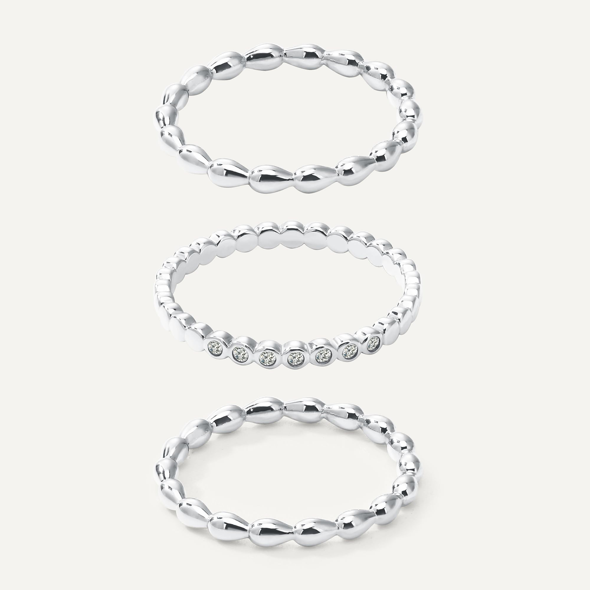 Womens | 0.06 CT Round Cut 7 Stone Lab Grown Accent Diamond | Fashion Band Ring | Sterling Silver | G-SI