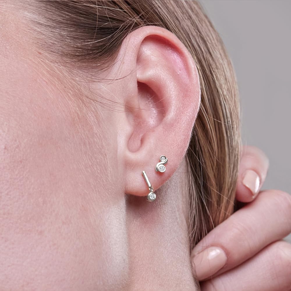 Womens | 0.09 CT Round Cut Lab Grown Accent Diamond | Fashion Stud Earrings | Sterling Silver | G-SI