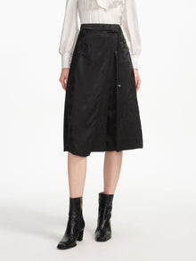 Mulberry Silk Embossed Midi Skirt | Black
