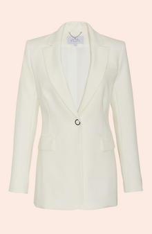 Stretch Crepe Contrast Detail Blazer | Ivory