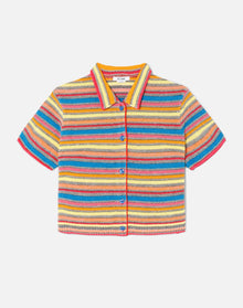 Short Sleeve Polo Cardigan | Multistripe