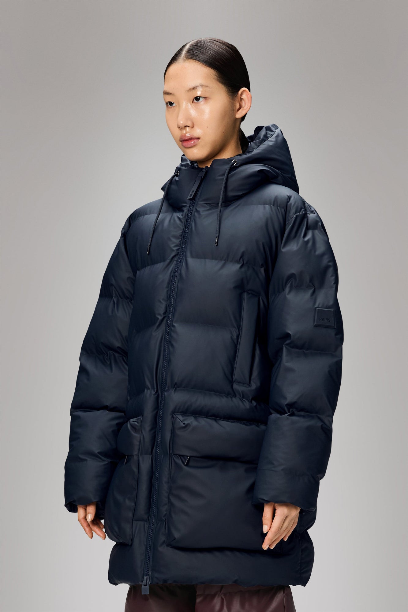 RAINS Alta Long Puffer Cargo Jacket Navy Jacket