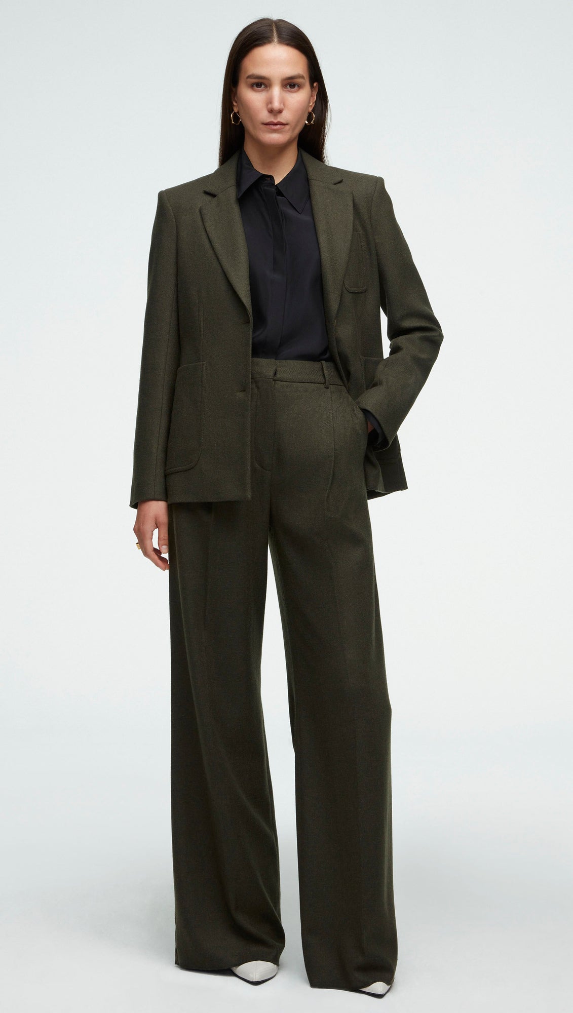 Single Pleat Trouser in Wool Twill | Hunter