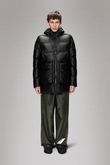 RAINS Alta Long Puffer Cargo Jacket Black Grain Jacket