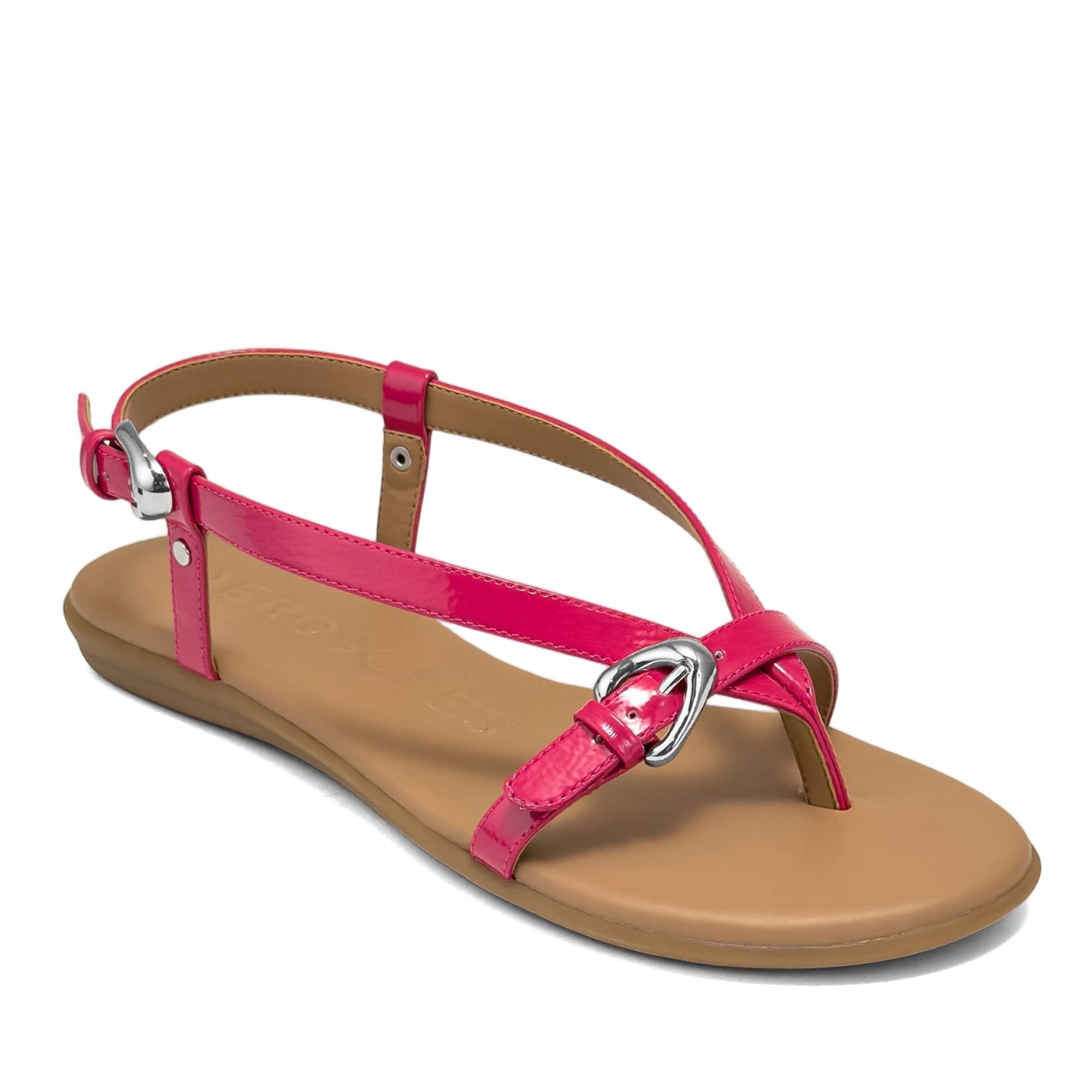 Iride Sandal Flat | Magenta Faux Crinkle Patent