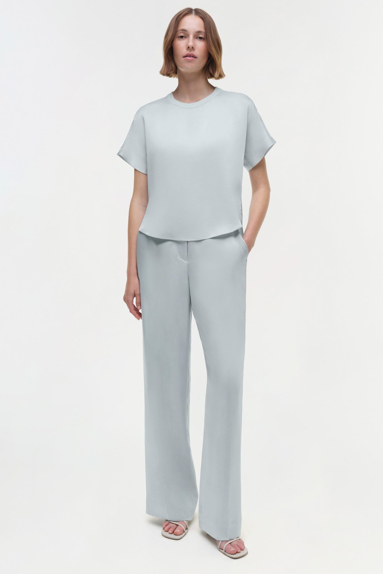 Womens | Addy Satin T-Shirt | Powder Blue