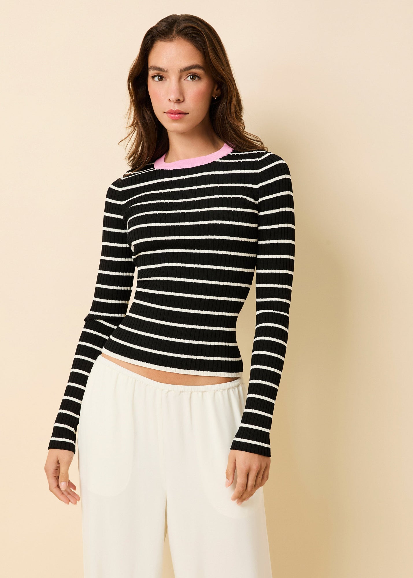 Dora Ribbed Knit Top | Noir / Brule Stripe / Bon Bon