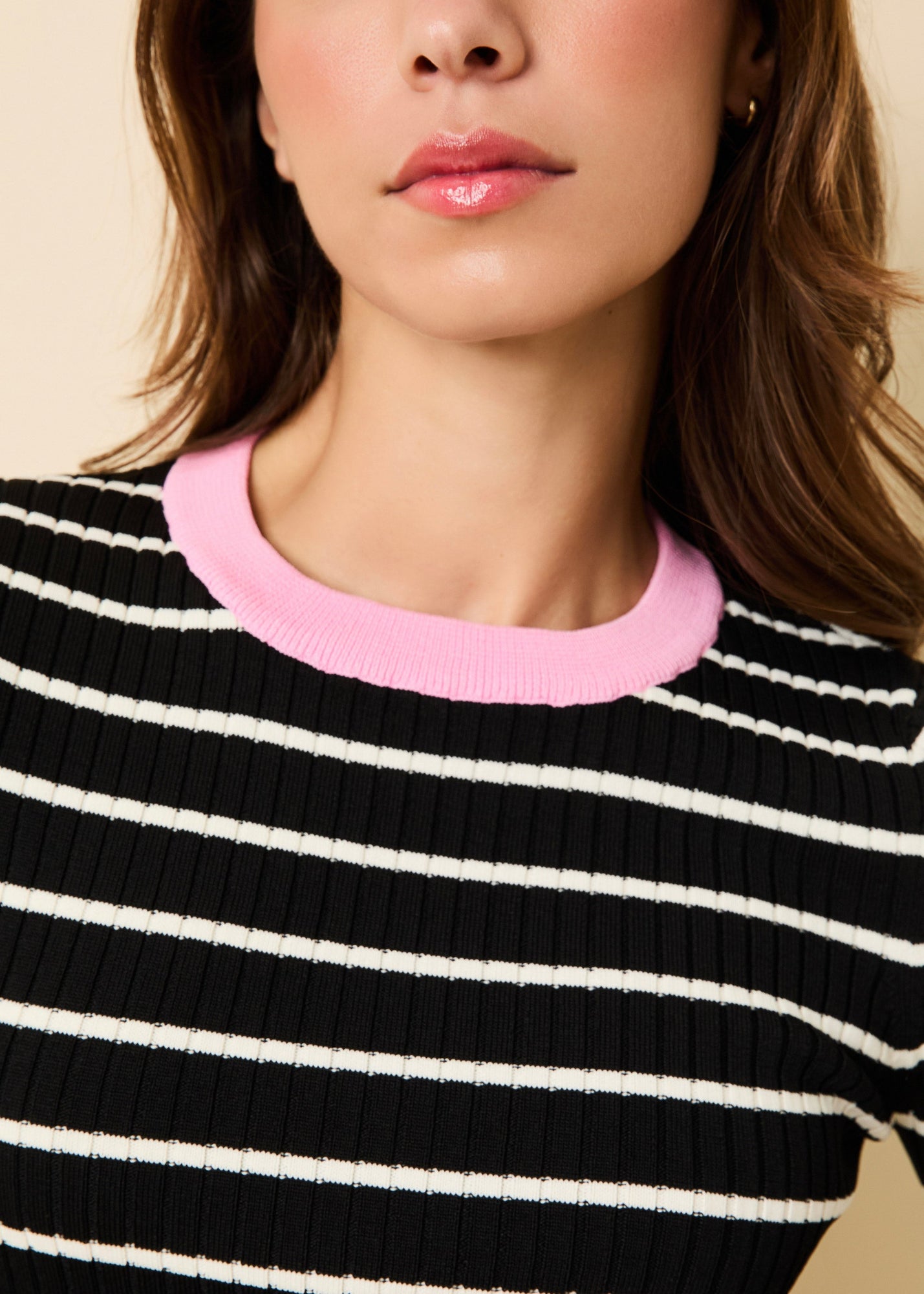 Dora Ribbed Knit Top | Noir / Brule Stripe / Bon Bon