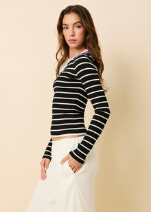 Dora Ribbed Knit Top | Noir / Brule Stripe / Bon Bon