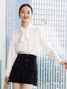 Mulberry Silk Ruffle Shirt | White