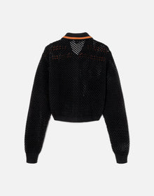 Crochet Mesh Polo Cardi | Black Combo