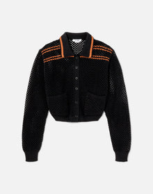 Crochet Mesh Polo Cardi | Black Combo