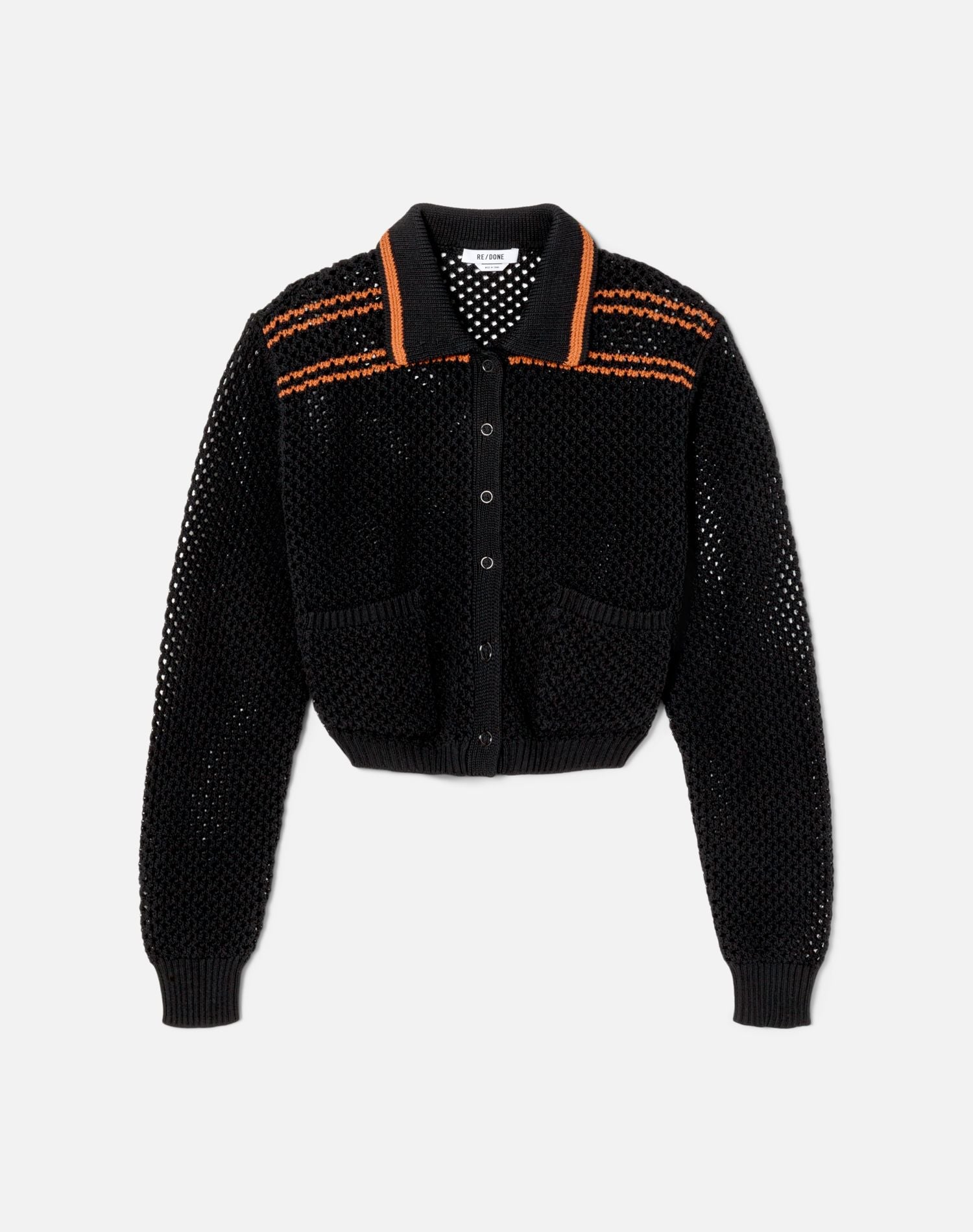 Crochet Mesh Polo Cardi | Black Combo