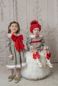 Baby Girls | Georgina Print Dress with Bow | Tartan & Red
