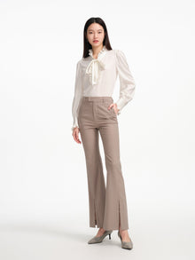 Wool Open-Front Wide Leg Pants | Grey