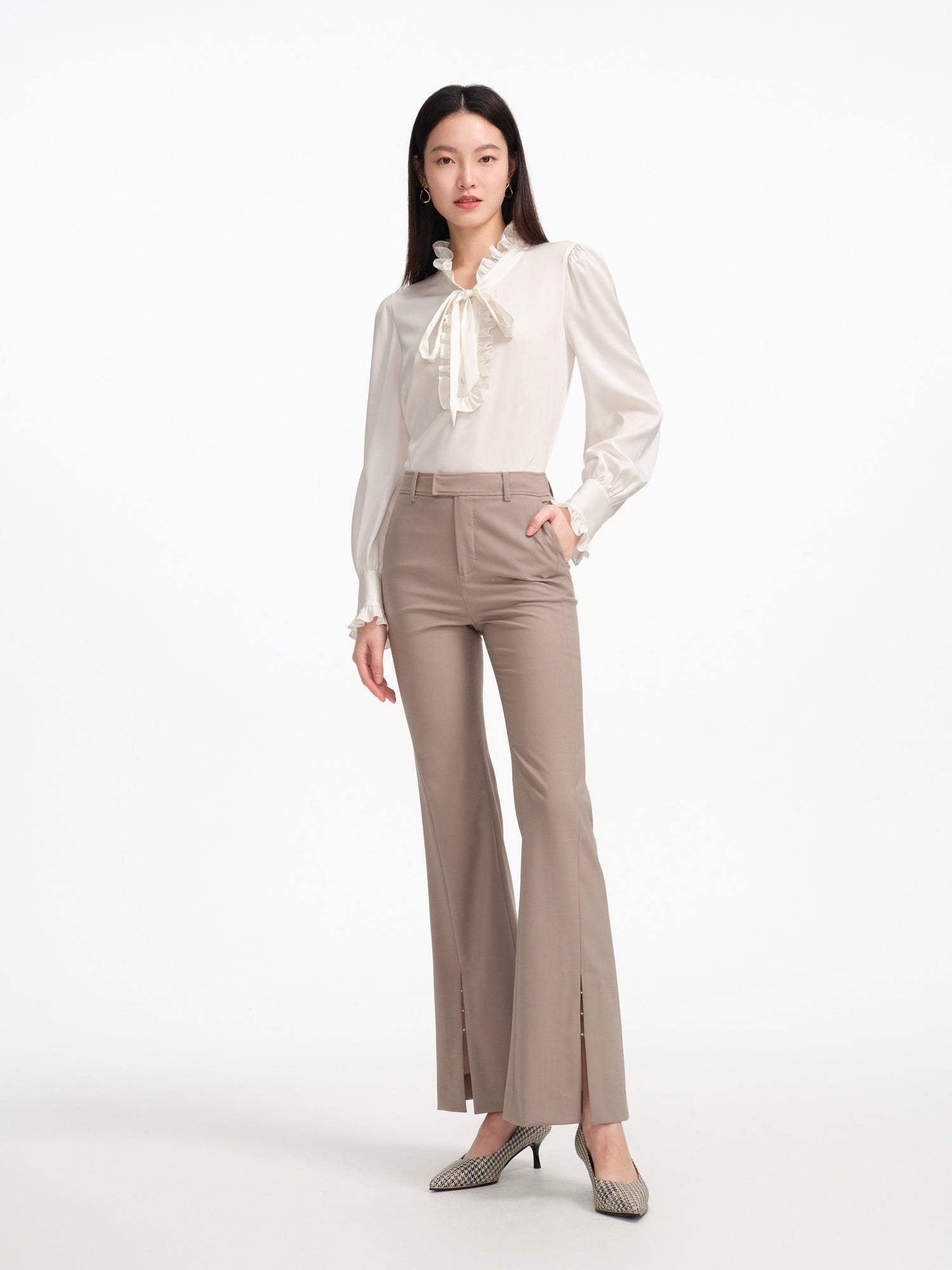 Wool Open-Front Wide Leg Pants | Grey