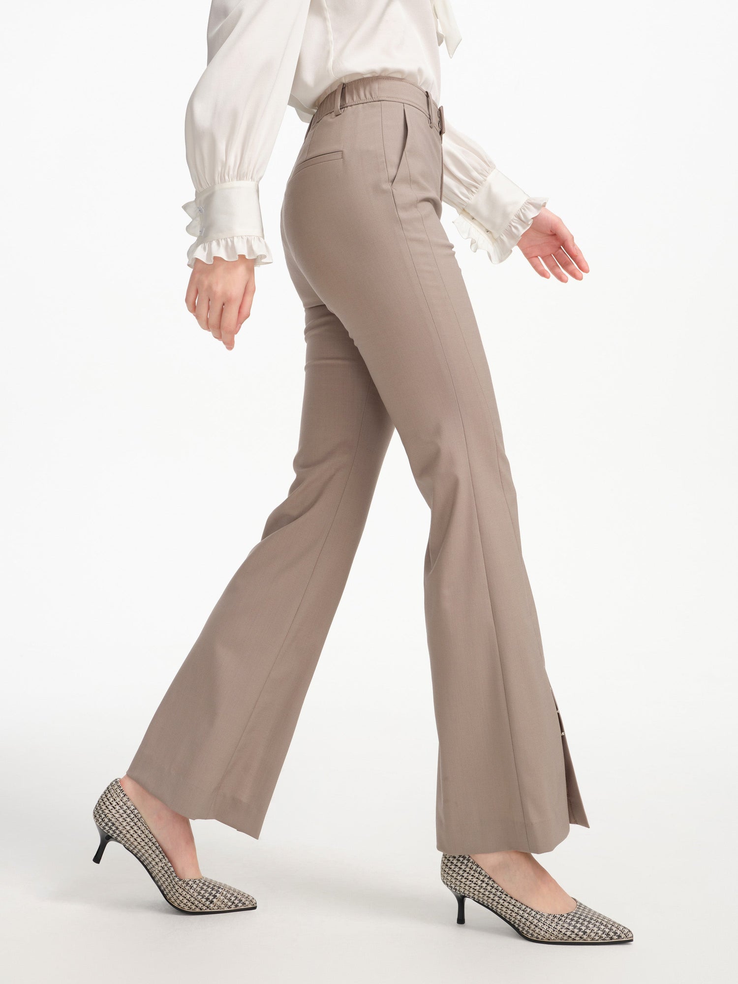 Wool Open-Front Wide Leg Pants | Grey