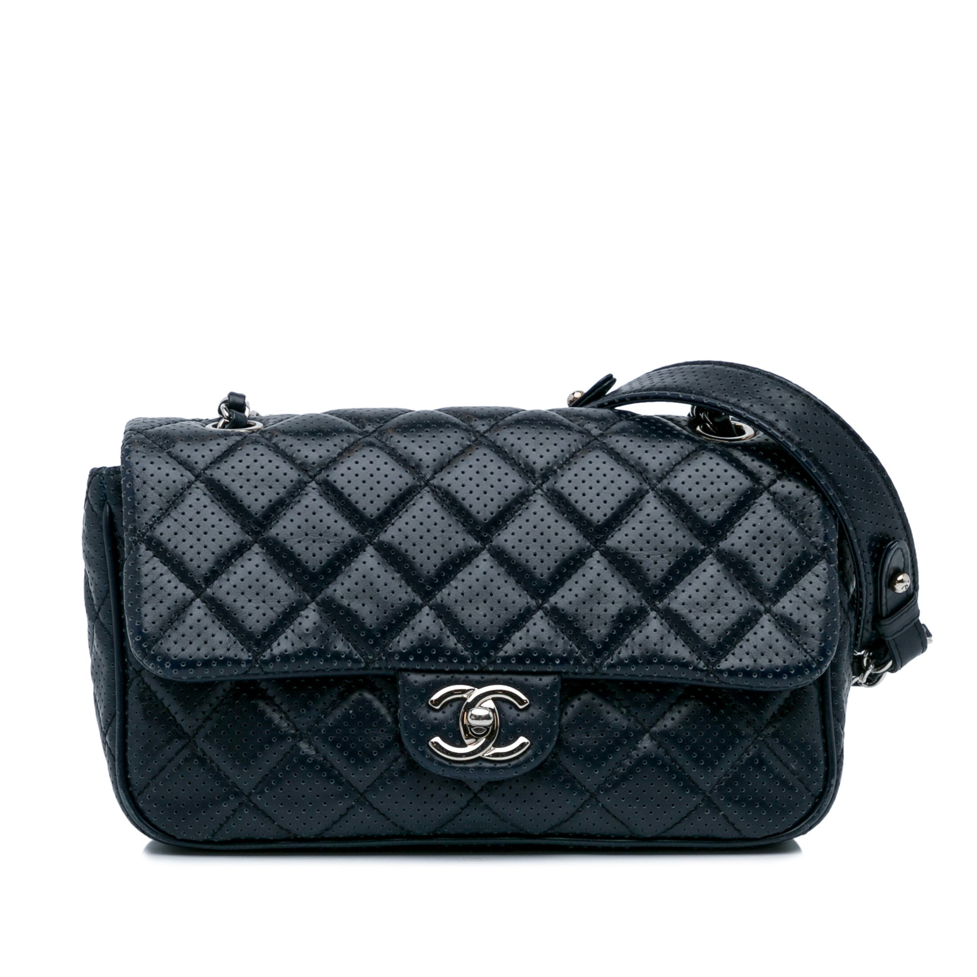 Chanel | Pre-Owned Perforated Classic Mini Rectangular Flap | Blue/Dark Blue