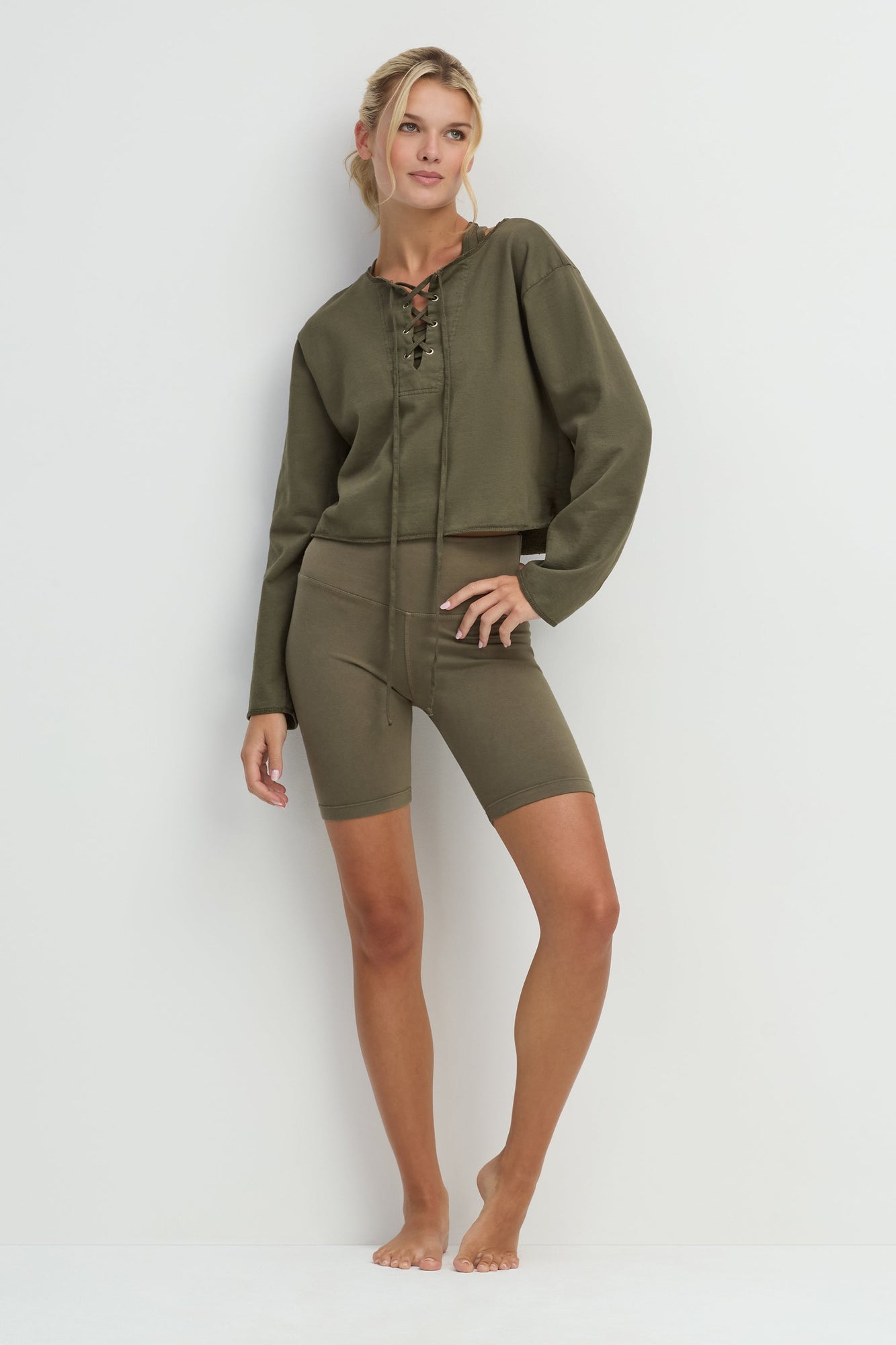 Women | Lace-Up Sweatshirt | Olive