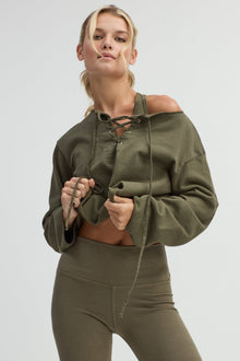 Women | Lace-Up Sweatshirt | Olive