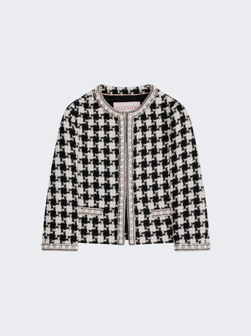 Women | VALENTINO | Embroidered Jacket In Damier Light Tweed White & Black