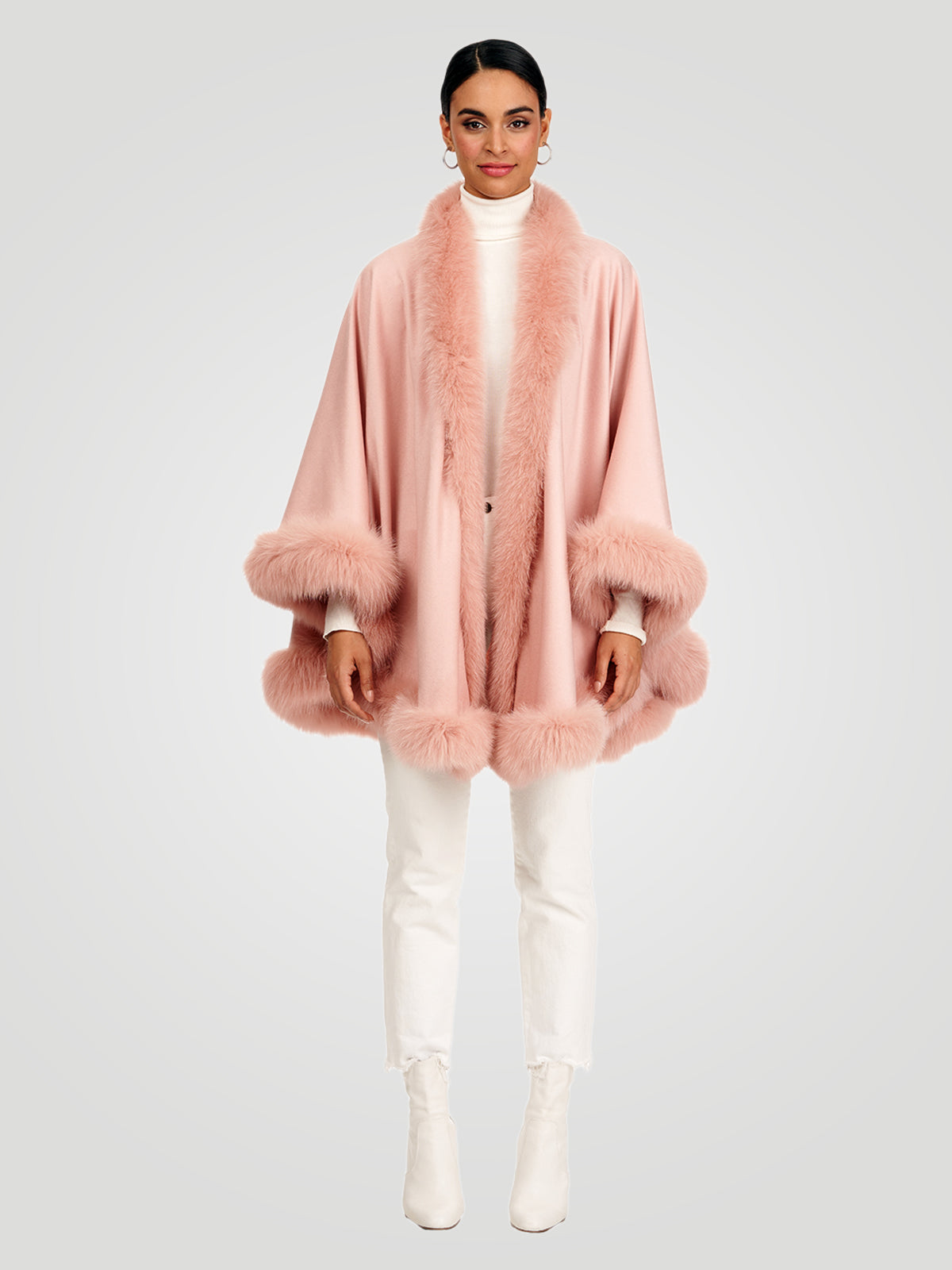 Cashmere Cape With Fox Trim | Women | Light Pink