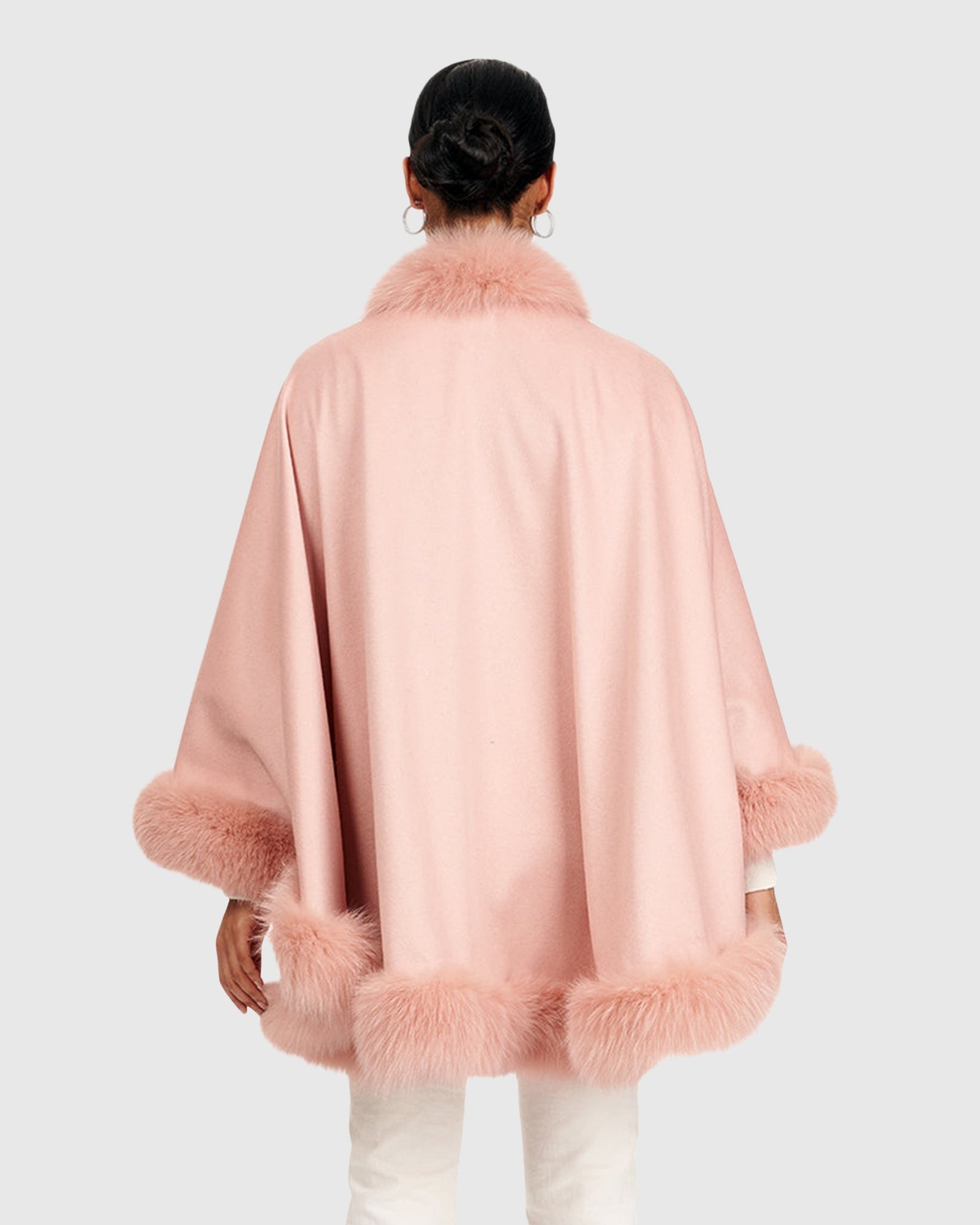 Cashmere Cape with Fox Trim | Light Pink
