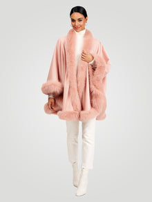 Cashmere Cape With Fox Trim | Women | Light Pink