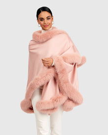 Cashmere Cape with Fox Trim | Light Pink