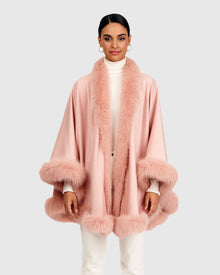 Cashmere Cape with Fox Trim | Light Pink