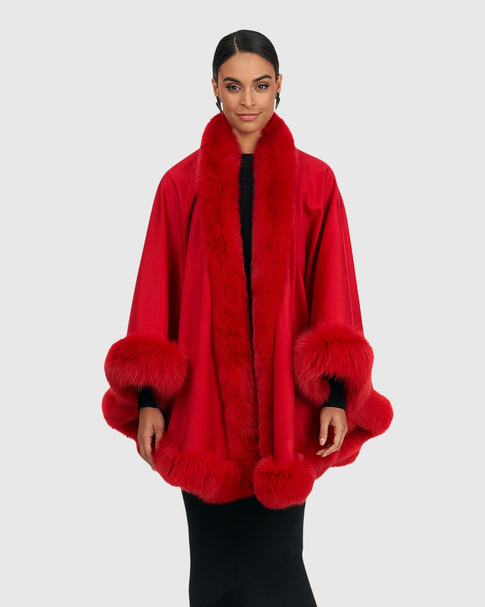 Cashmere Cape with Fox Trim | Red