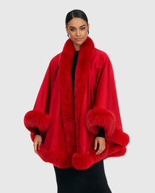 Cashmere Cape with Fox Trim | Red