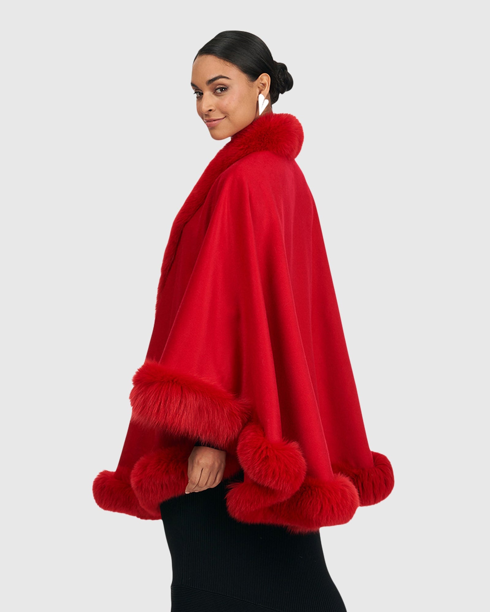 Cashmere Cape with Fox Trim | Red