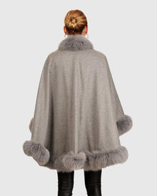 Cashmere Cape with Fox Trim | Light Gray