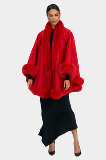 Cashmere Cape with Shadow Fox Trim | Red