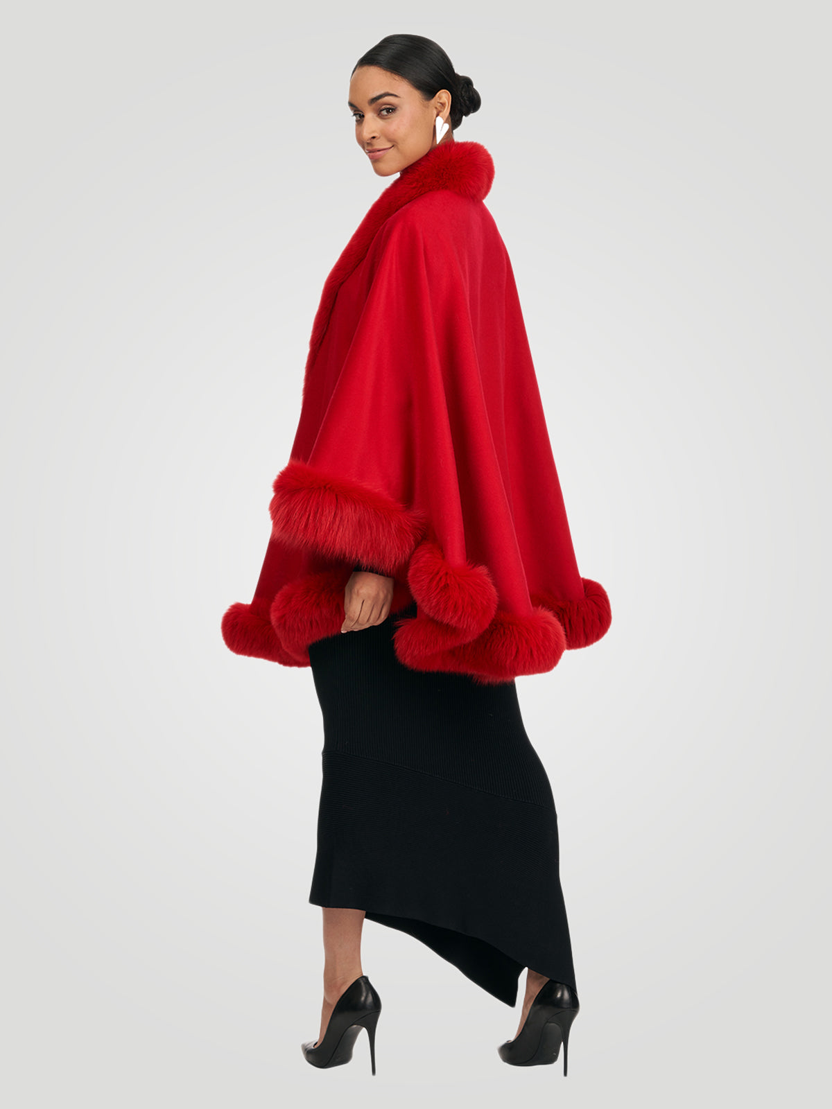 Cashmere Cape with Shadow Fox Trim | Red