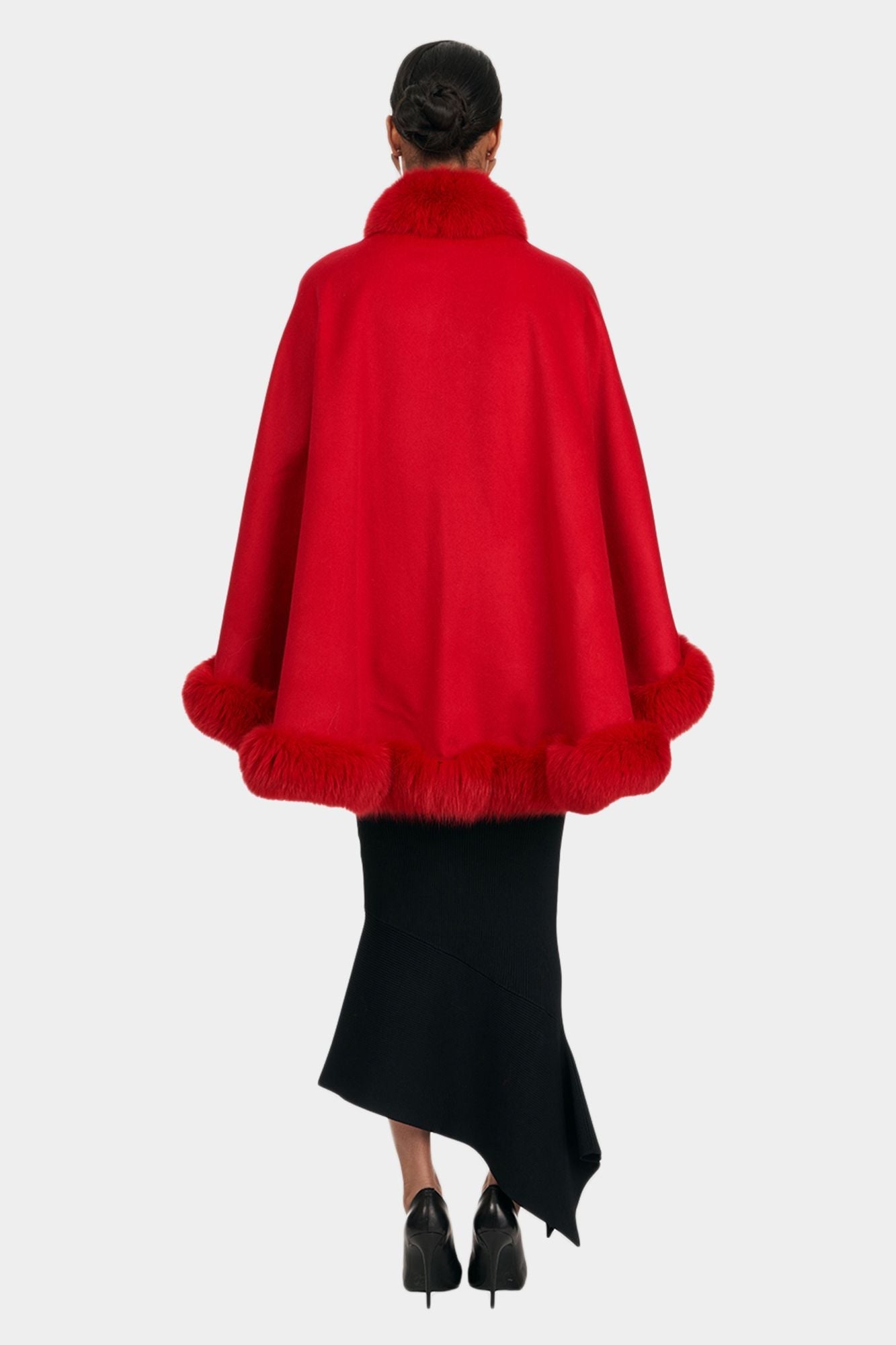 Cashmere Cape with Shadow Fox Trim | Red