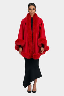 Cashmere Cape with Shadow Fox Trim | Red