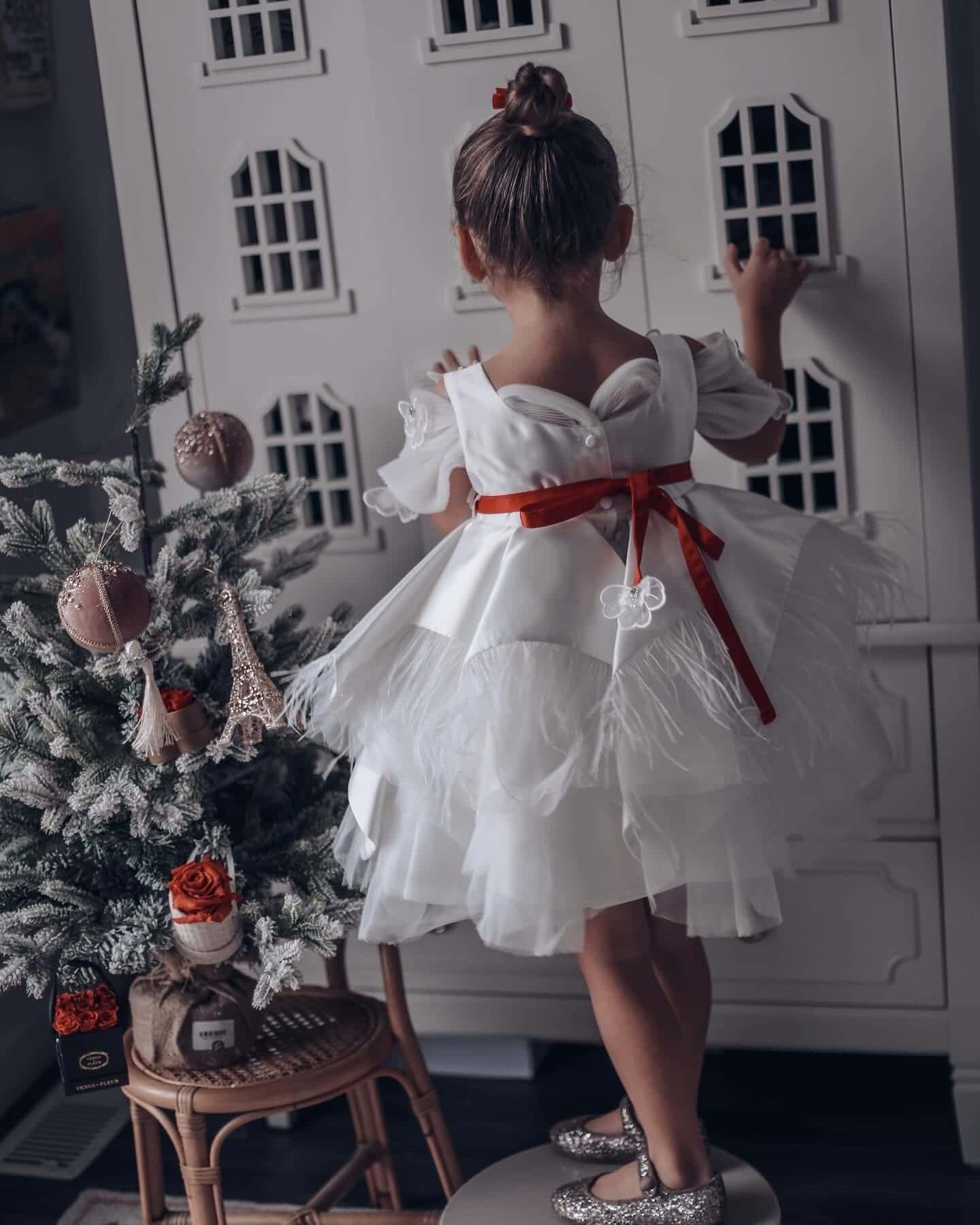 Girl | Constanza Ceremony Dress with Bow | White x Red