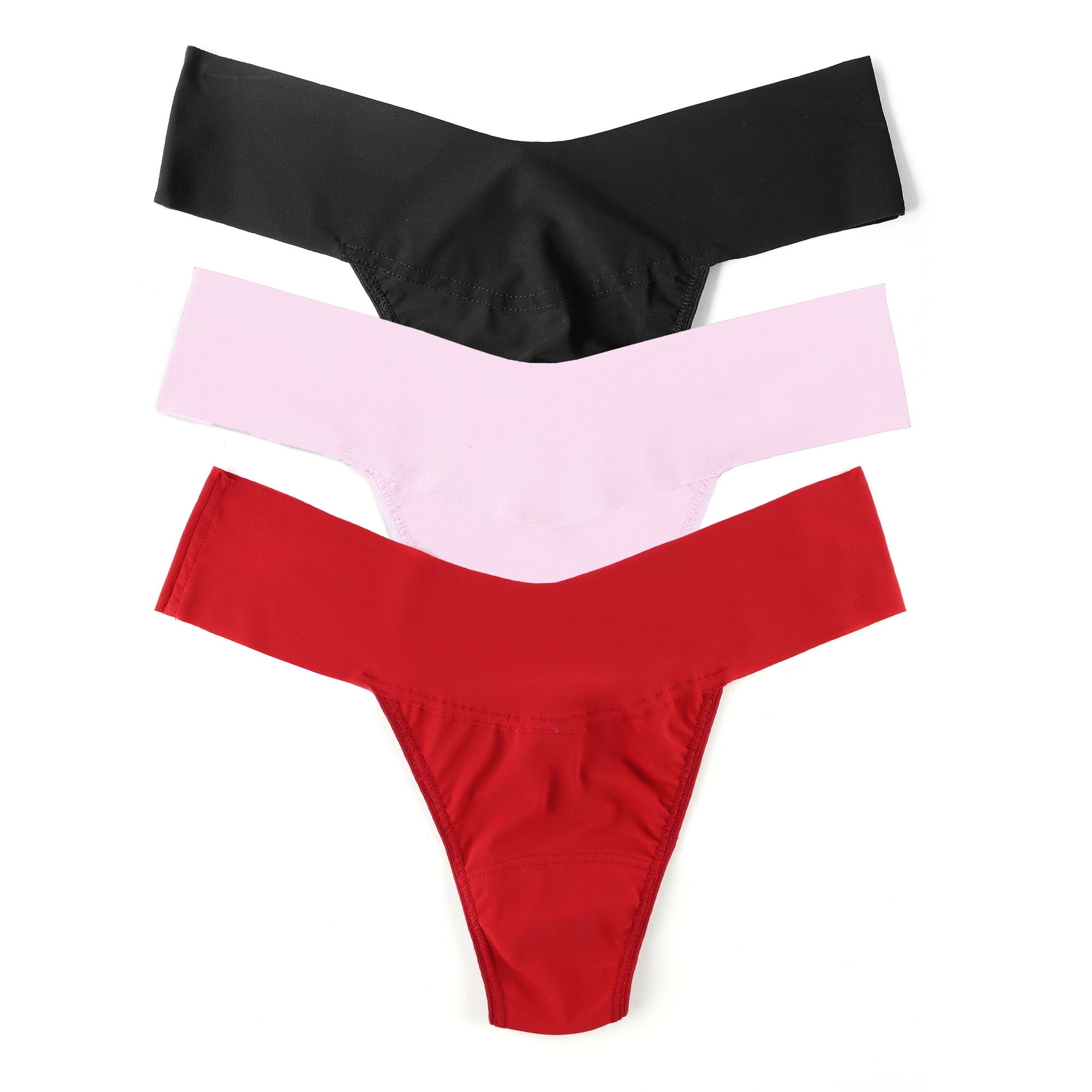 3-Pack Breathesoft Natural Rise Thong | Black, Bliss Pink, Crimson