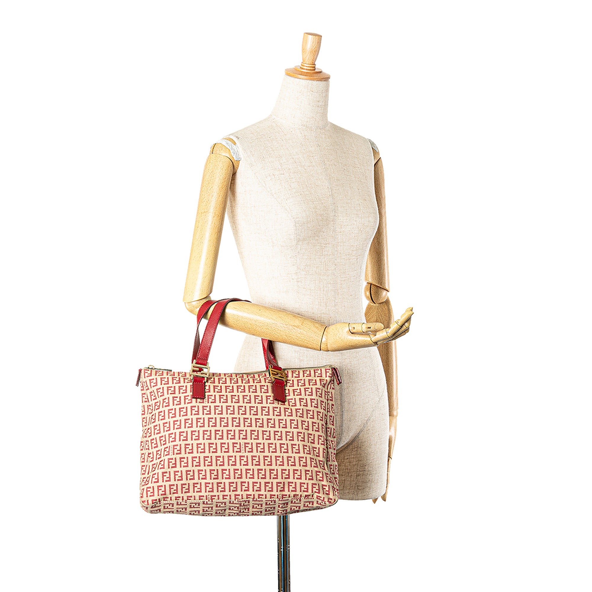 Fendi | Pre-Owned Zucchino Canvas Tote | Brown/Beige/Red