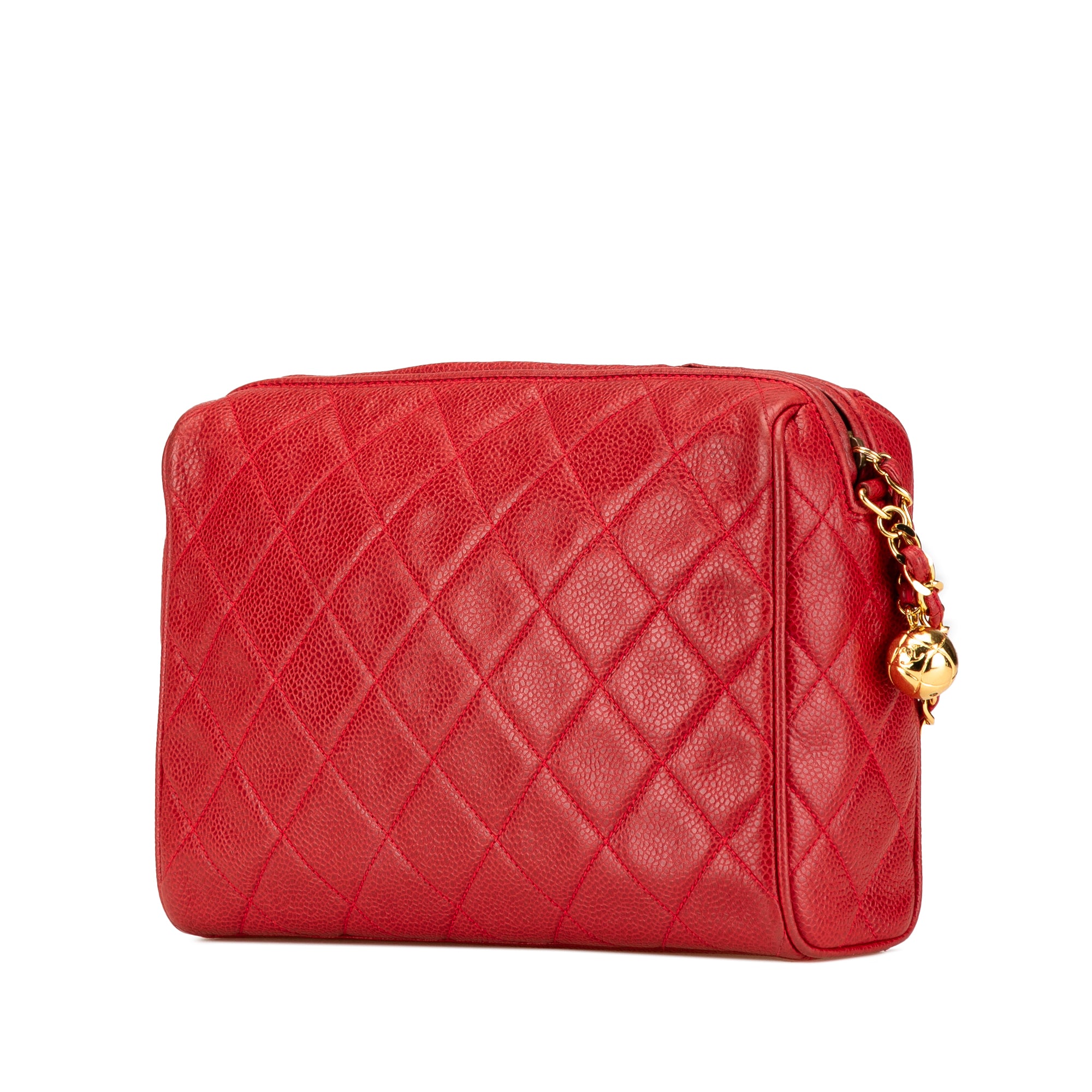 Chanel | Pre-Owned CC Quilted Caviar Chain Camera Bag | Red