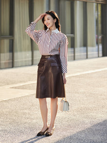 PU Leather High-Waisted Mini Skirt | Wine Red